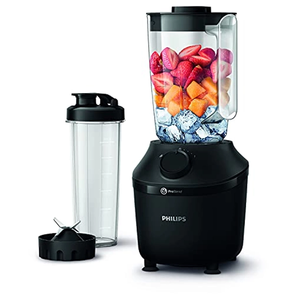 Philips 3000 Series Frullatore con Tecnologia ProBlend, 450 W, Sistema ProBlend Capacità max 1,9 L, Capacità Affettiva 1 L, 1 Impostaz. Velocità + Funzione a Impulsi, Negro (HR2041/41)