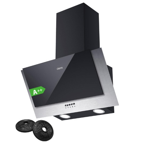 CIARRA Afzuigkap schuin – klasse A++ – 60 cm 350 m³/uur – keukenafzuigkap met 3 snelheden – inclusief koolstoffilter – wandafzuigkap voor afvoer of recycling – zwart – CBCB6736C - Zwart