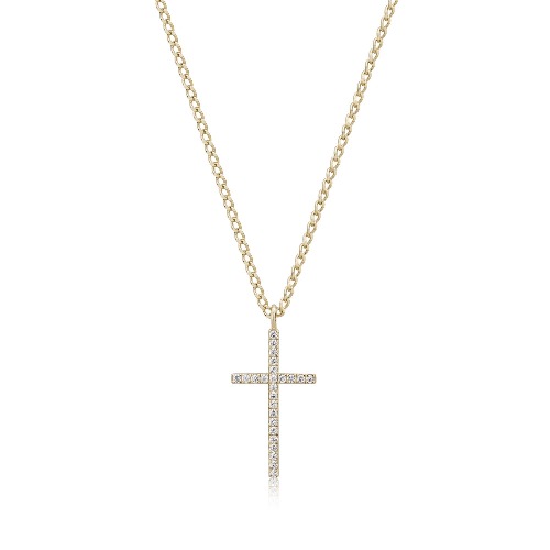 Cz Cross Pendant Necklace - 14k Gold Vermeil