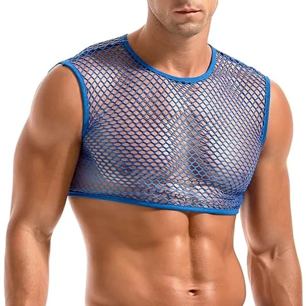 Amy Coulee Men's Fishnet Crop Top Sexy Mesh Vest See Through Sleeveless Shirts Muscle Tank Top Novelty Party Clubwear