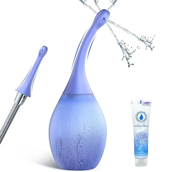 Enema Bulb Douches for Men and Women - 300 ML Silicone Anal Douche with Bendable Shower Douche Nozzle, Anti-Backflow Vaginal Douche Enema Kit for Colon Cleansing Enemas at Home Kit for Constipation