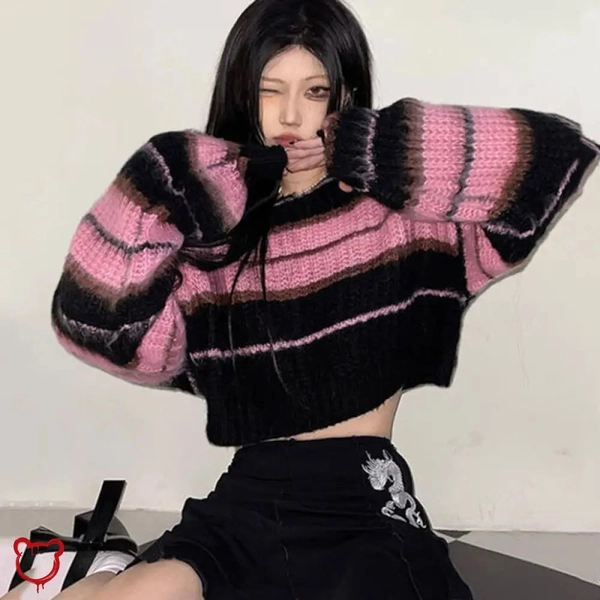Black Pink Stripe Sweater - Grunge