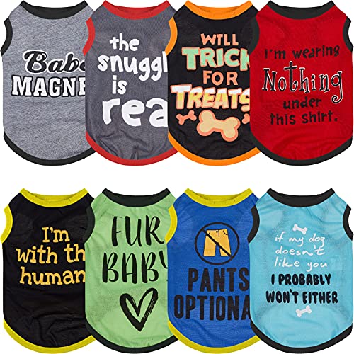 8 Pieces Dog Shirts Pet Printed Clothes with Funny Letters Summer Pet T Shirts Cool Puppy Shirts Breathable Dog Outfit Soft Dog Sweatshirt for Pet Dogs Cats (Classic Pattern,Large) - Classic Pattern - Large