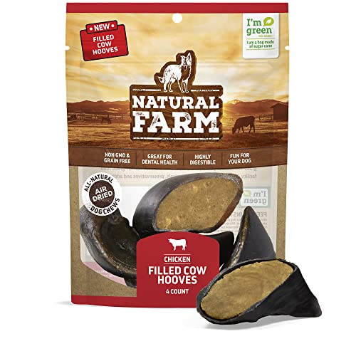 Natural Farm Chicken Filled Cow Hooves for Dogs (4-Pack), Long-Lasting Natural Hoof Beef Bone Treats, Best for Small, Medium & Large Dogs - Hooves chicken (4 pack)