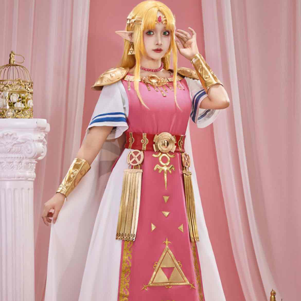 SSBU Princess Zelda Cosplay Costume Dress with Tank Coat and Cloak