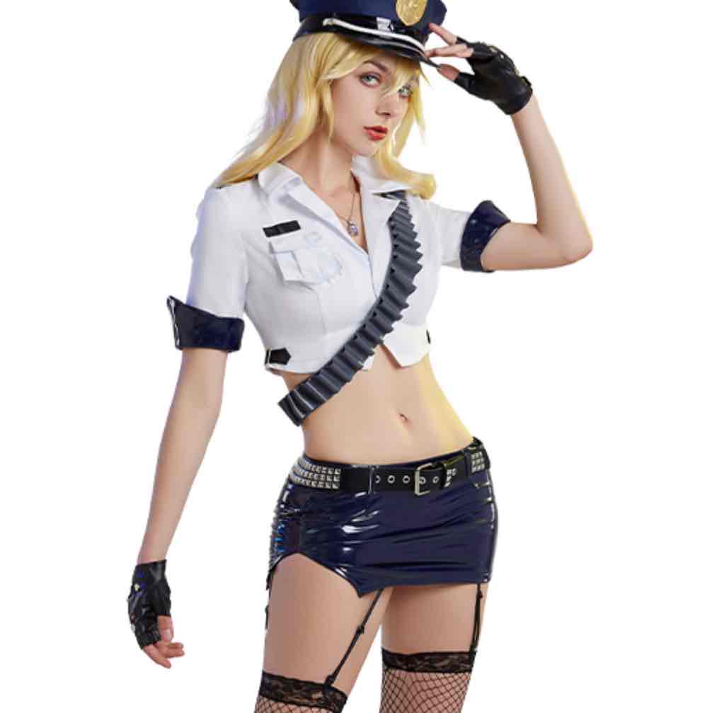 Panty &amp; Stocking with Garterbelt Panty Police Officer Cosplay Costume Top and Skirt Set with Complete Accessories