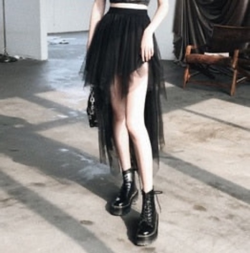 'Destroyer' Black Grunge Asymmetric Tulle Mesh Skirt - Black / S