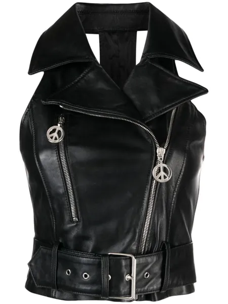 notched-lapels leather gilet