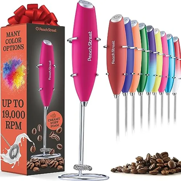 Powerful Handheld Milk Frother, Mini Milk Foamer, Battery Operated (Not included) Stainless Steel Drink Mixer with Frother Stand for Coffee, Lattes, Cappuccino, Frappe, Matcha, Hot Chocolate.