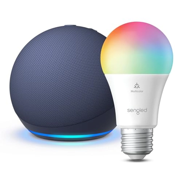 Echo Dot (5th Gen) | Deep Sea Blue with Sengled Smart Color Bulb