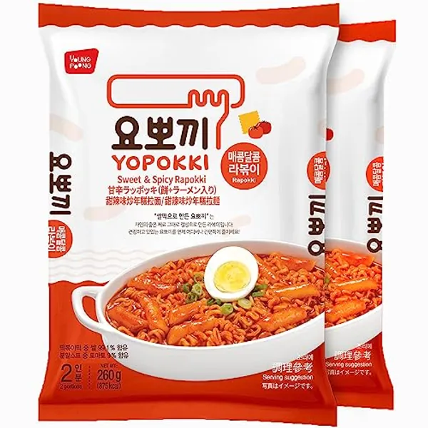 Yopokki Instant Rabokki Pack (Sweet Mild Spicy, Pack of 2) Korean Street food with sweet and moderately spicy sauce Ramen Noodle Topokki Rice Cake - Quick & Easy to Prepare
