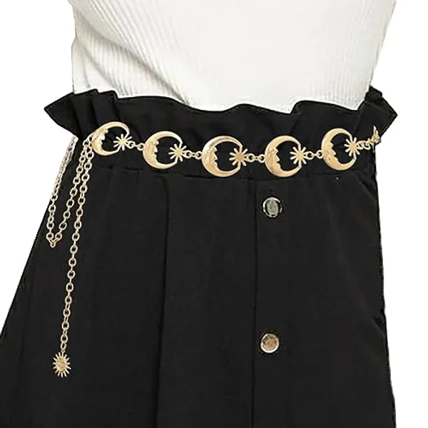 Navoky Moon Star Metal Waist Chain Sun Pendant Belly Belt Body Chains Jewelry Accessories for Women and Girls