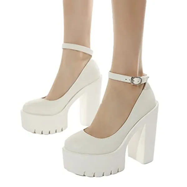 Minetom Damen Plattform Mary Jane High Heels Retro Gothic Pumps Sandalen Damenschuhe Runde Zehen Chunky Lackleder Schuhe