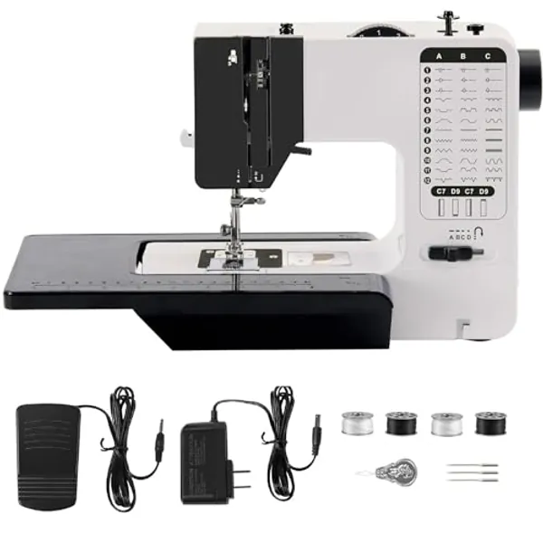 Machine À Coudre Professionnelle avec Grande Table à Coudre, Machine à Coudre Portable et Polyvalente, Machine à coudre débutant avec 38 programmes de couture Réglable 2 vitesses Avec Pédales