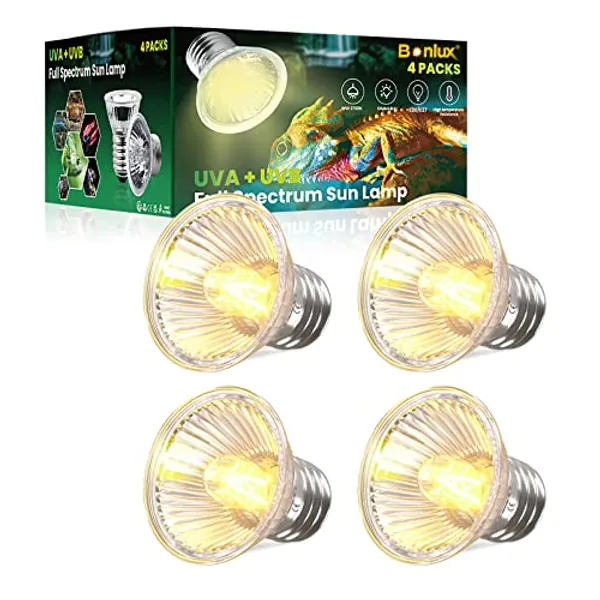Bonlux E27 Ampoule Chauffante 50W Tortue Lampe Chauffante pour Animaux de Compagnie 220-240V UVA + UVB E27 Ampoule Reptile Aquarium, Ampoules pour Habitat pour Animaux (4pcs)
