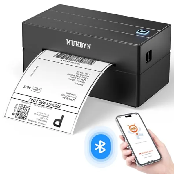 MUNBYN Imprimante Etiquettes Expédition Bluetooth, Imprimante Thermique sans Fil 4x6 pour Colis et Petites Entreprises à Domicile, Compatible avec iPhone, Android, Mac, Windows, Colissimo et UPS, Noir