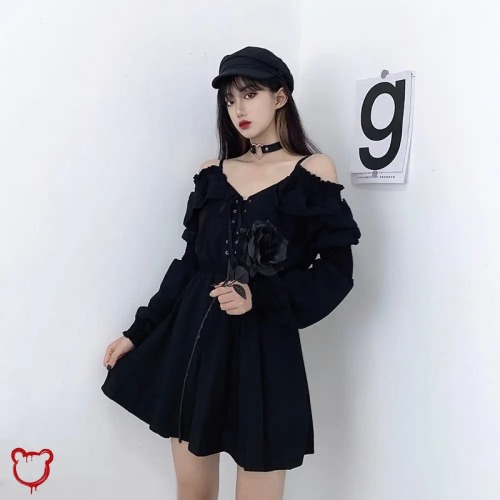 Black Deadbeat Grunge Dress - black / L