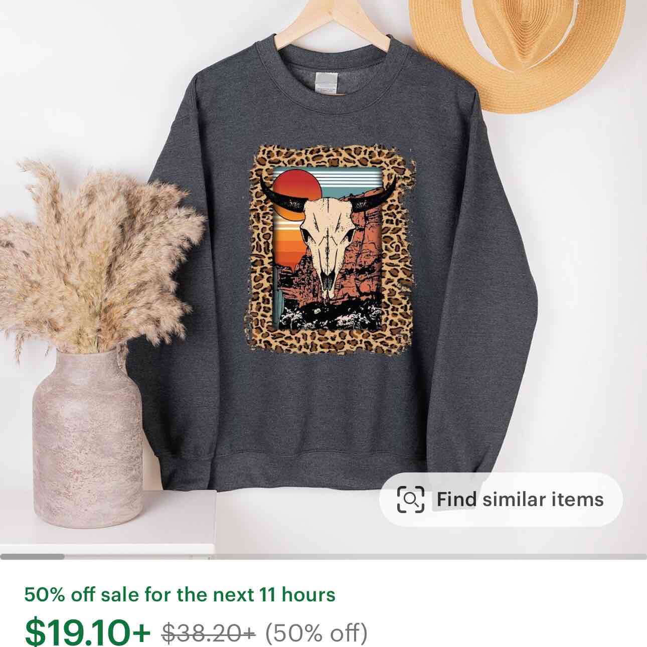 Cow Skull Graphic Tee, Southern Shirt, Western Shirt, Boho Hippie Style Bull Skull Desert Shirt, Unisex Crewneck Leopard Print Country Shirt