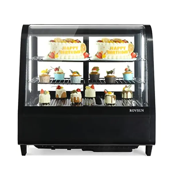 ROVSUN 3.5 Cu.Ft Refrigerated Display Case Commercial Countertop Refrigerator, Display Refrigerator w/LED Lighting Auto Defrosting Air-cooling Rear Sliding Door for Cafe Restaurant, ETL Certified