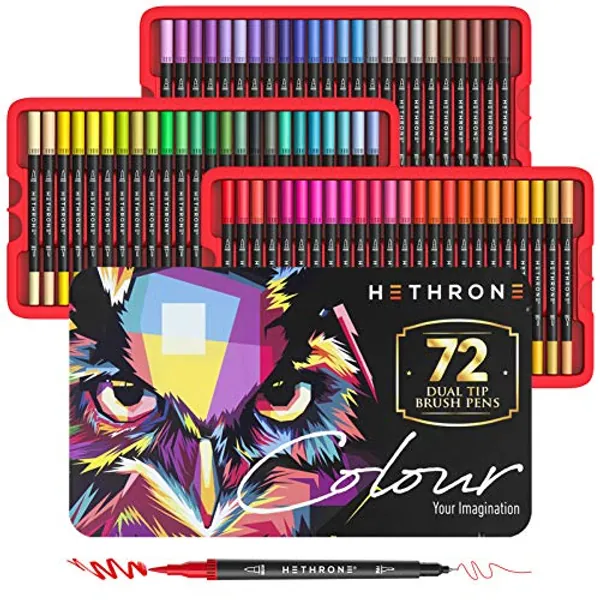 Hethrone Colouring Pens for Adults - Felt Tip Pens Dual Tip Brush Pens Fineliner Pens 72 Colors