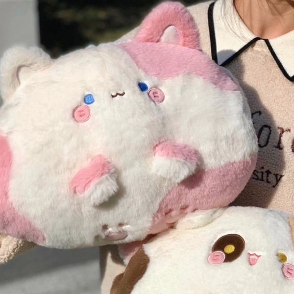 Strawberry Cat Cushion Kawaii Pink Cat Plushie Kitty Stuffed Animal