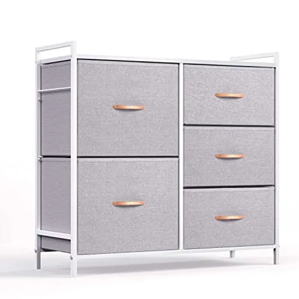 ROMOON Dresser for Bedroom, 5 Chests of Drawers, Dresser for Closet with Fabric Bins, for Living Room, Entryway (Grey)