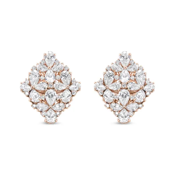 18K Rose Gold 8 1/3 Cttw Pear and Round Diamond Floral Cluster Omega Earrings (F-G Color, VS1-VS2 Clarity)