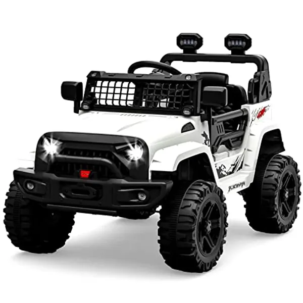 Ride on Truck Car 12V Kids Electric Vehicles with Remote Control Spring Suspension, LED Lights, Bluetooth, 2 Speeds