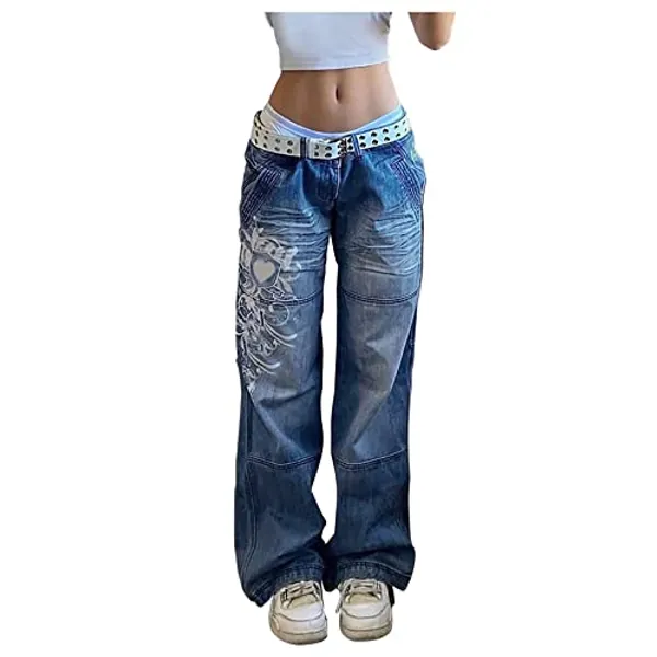 Baggy Jeans Y2k Women's Boyfriend Y2k Jeans Low Waist Baggy Jeans 90s Harajuku Streetwear Teenager Girls Indie Aesthetic E-Girl Jeans Casual Trousers Flare Pants
