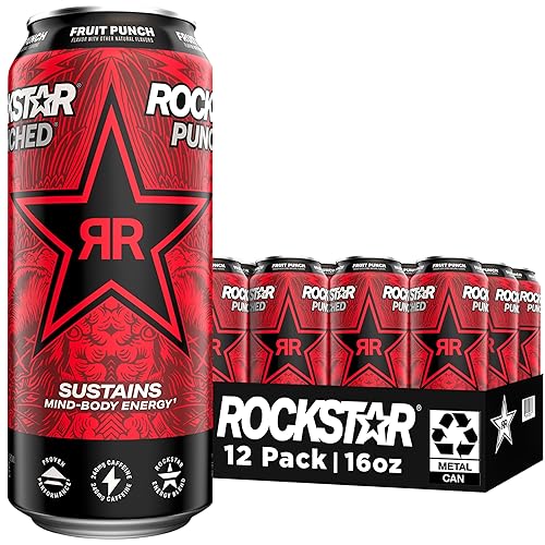 Rockstar Punched Energy Drink, Fruit Punch, 16 Fl Oz (Pack of 12) (Packaging May Vary) - Fruit Punch - 16 Fl Oz (Pack of 12)