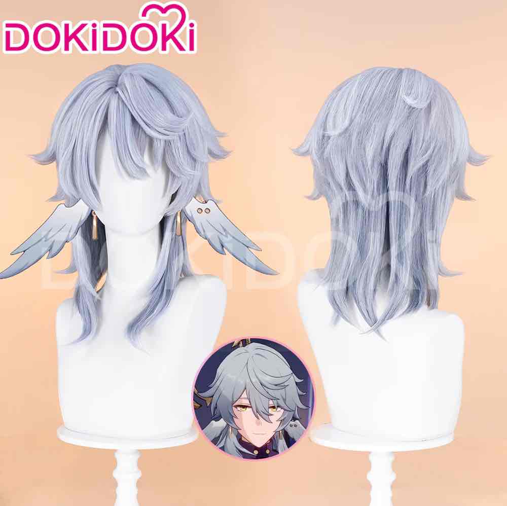 【Partially Ready For Ship】DokiDoki Game Honkai: Star Rail Cosplay Sunday Wig Long Straight Grey Hair/ Earring / Ear Feather Hair Clips / Halo / Seraphim Wings Headwear | Seraphim Wings Headwear Only-In Stock