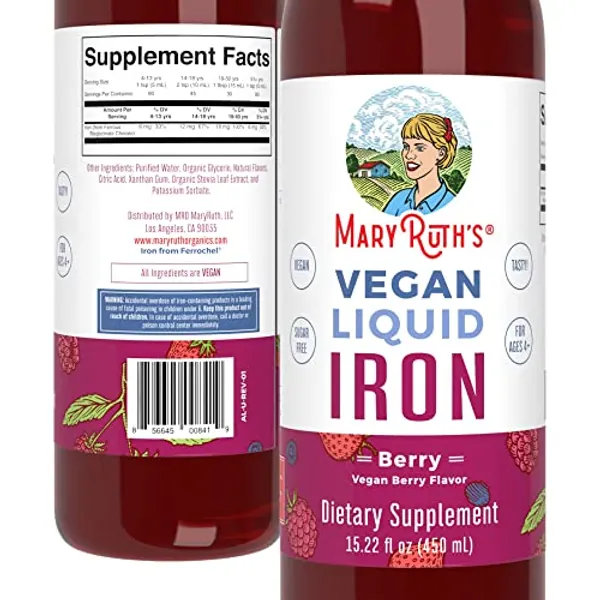 MaryRuth Organics Liquid Iron Supplement for Women Men & Kids, Iron for Healthy Blood & Oxygen, Immune Support, Sugar Free, Vegan, Non-GMO, Gluten Free, 15.22 Fl Oz