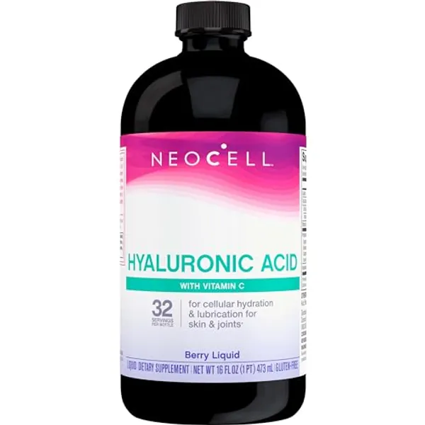 NeoCell Hyaluronic Acid Berry Liquid with Vitamin C; For Cellular Hydration for Skin, and Lubrication for Skin and Joints; Gluten Free; Dietary Supplement; 16 Fl. Oz., 32 Servings.* Pack May Vary