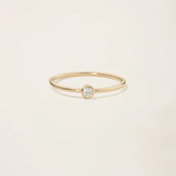 14k Solid Gold Diamond Solitaire Bezel Ring