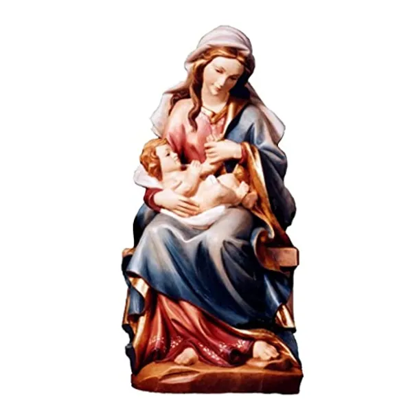 Statua in legno con Madonna seduta con Bambino - Statue religiose a grandezza naturale - Forniture per la chiesa - Regali religiosi cattolici cristiani (Natur, 180 cm)