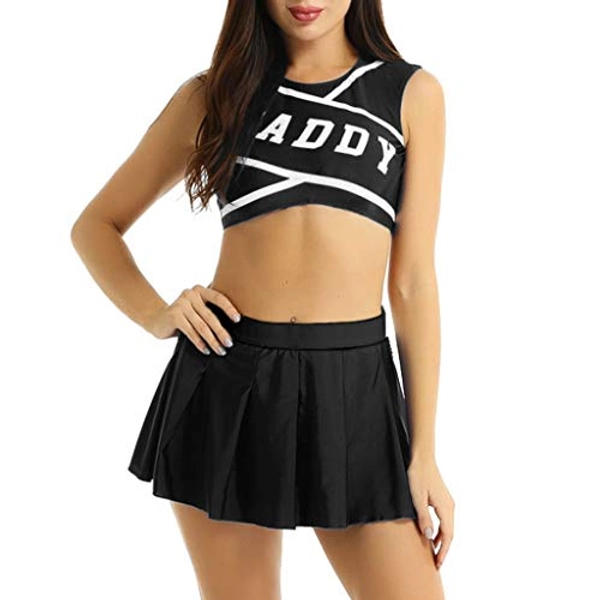 CHICTRY Women's Adult Schoolgirls Cheer Leading Costume Uniform Cropped Vest Top and Pleated Skirts