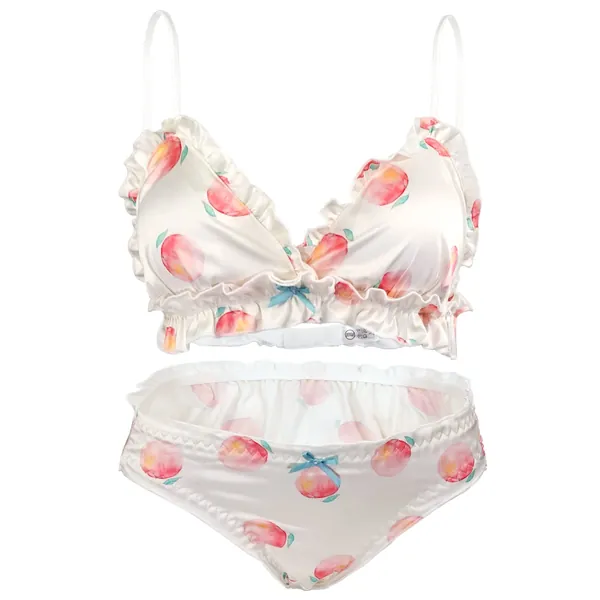 paloli Women Cute Lingerie Set Sweet Strawberry Bikini Wirless Bra and Panty - 100% Cotton