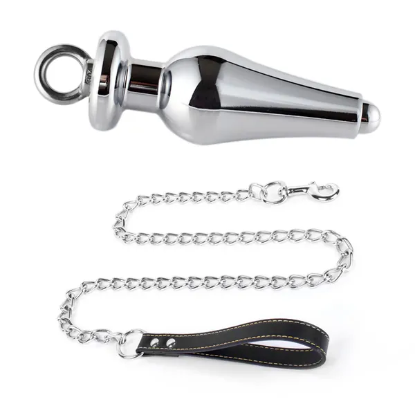Anal Butt Plug Stainless Steel Hollow Anus Plug with Leash Chain Dilator Expender Cleansing Stimulation Masturbation Training BDSM Bondage Sex Toy
