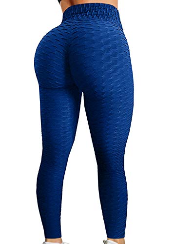 A AGROSTE Women's High Waist Yoga Pants Tummy Control Workout Ruched Butt Lifting Stretchy Leggings Textured Booty Tights - Pants - Large - A-royal Blue