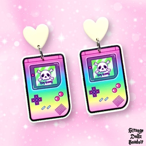 Cute Retro Gaming Skull Pastel Goth earrings, 925 sterling silver, Cute Pastel Spooky, Strange Dollz Boudoir