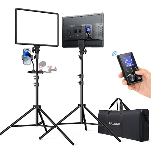 RALENO 2-Pack Photography Lighting with 2.4G Remote, Two 18" 45W Studio Lights for Video Recording, Photography, Live Streaming, CRI 97+ 3200K-5600K LED Video Light with 2 Stands for TikTok, YouTube