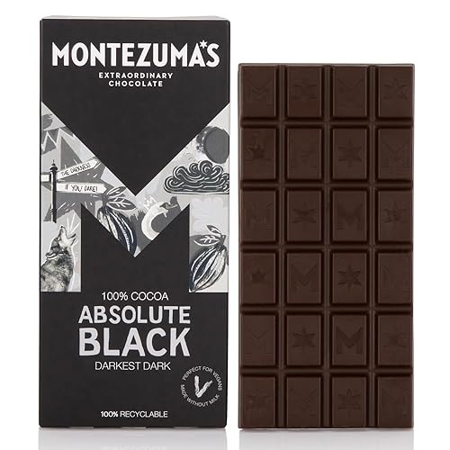 Montezuma's Absolute Black, 100% Cocoa, Dark Chocolate, Gluten Free & Naturally Vegan, 90g Bar - 100% cocoa dark chocolate - 90 g (Pack of 1)