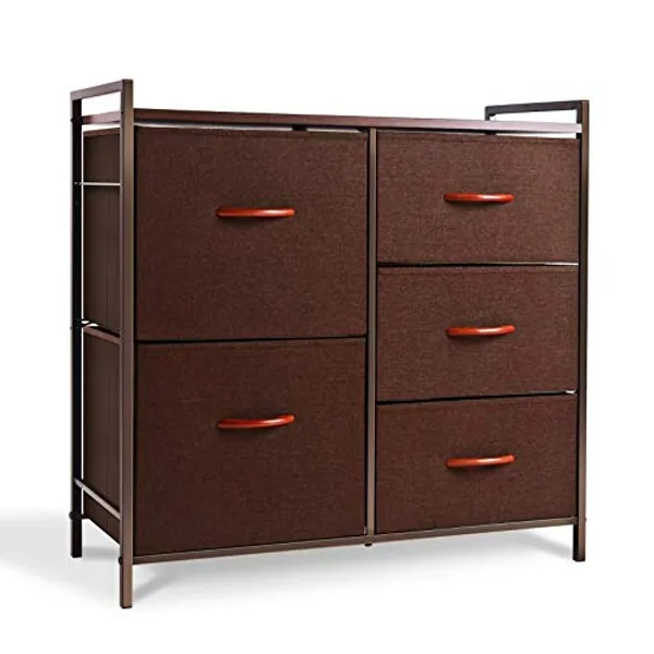 ROMOON Dresser for Bedroom, Fabric Dresser with 5 Drawers, Small Dresser for Closet, Clothes, Hallway (Brown)
