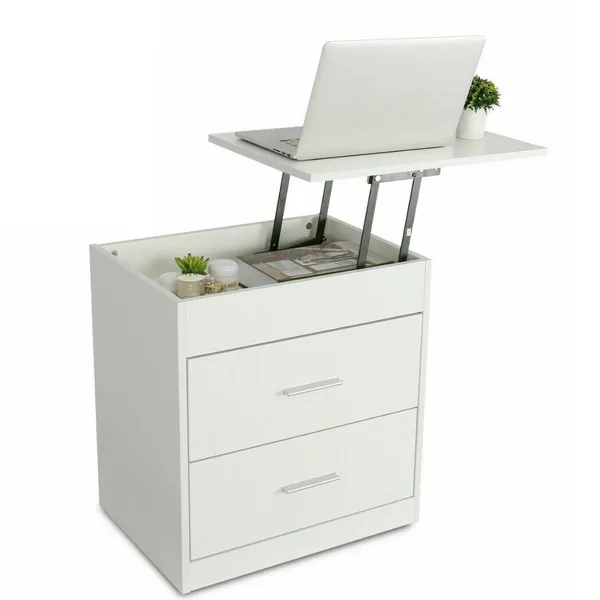 Wooden Side Table with Extendable Cover Top