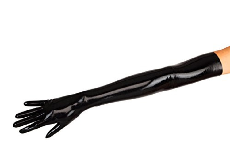 EXLATEX Women's Latex Black Long Gloves Outfits - Medium - Black