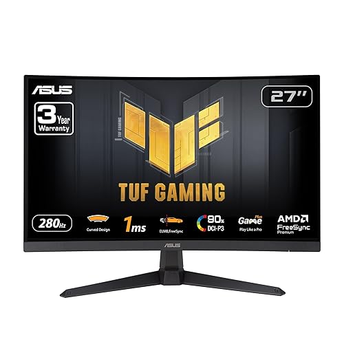 ASUS TUF Gaming 27” 1080P Curved Monitor (VG27VQM1B) – Full HD, 1500R, 280Hz, 1ms, Extreme Low Motion Blur, FreeSync Premium, Shadow Boost, Eye Care, 90% DCI-P3, DisplayWidget Center, 3 yr Warranty - 27" Curved FHD 280Hz FreeSync Premium