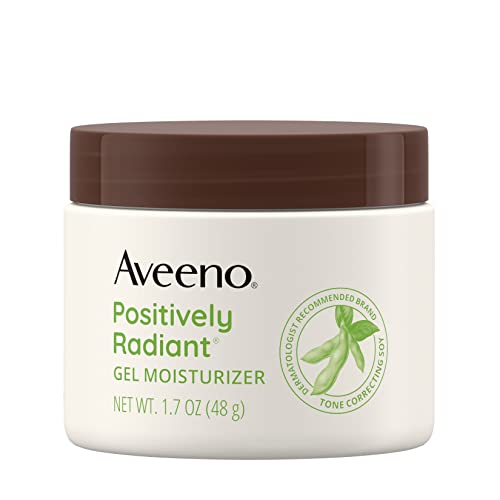 Aveeno Positively Radiant Daily Gel Facial Moisturizer with Hyaluronic Acid & Tone-Correcting Soy, Hydrating & Brightening Gel Face Cream Evens Skin Tone & Texture, Hypoallergenic, 1.7 oz
