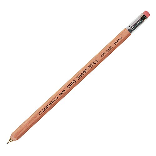 OHTO Mechanical Pencil Wood Sharp with Eraser, 0.5mm, Natural Wood Color Body (APS-280E-Natural)