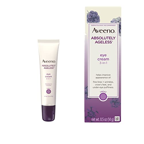 Aveeno Absolutely Ageless 3-in-1 Anti-Wrinkle Eye Cream for Fine Lines & Wrinkles, Crows Feet, & Under-Eye Puffiness, Antioxidant Blackberry Complex, Hypoallergenic, Non-Greasy, 0.5 oz