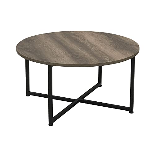 Household Essentials Jamestown Round Coffee Table Ashwood Rustic Wood Grain and Black Metal 31.5 x 31.5, Taupe - Taupe